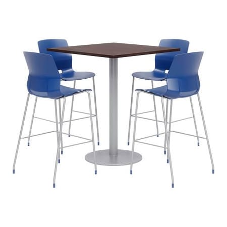 Kfi KFI 36" Square Bistro Table & 4 Barstool Set, Espresso Table With Navy Stools OLTFL36SQ-B1922-SL-41-7933K-4-OL2700BR-
